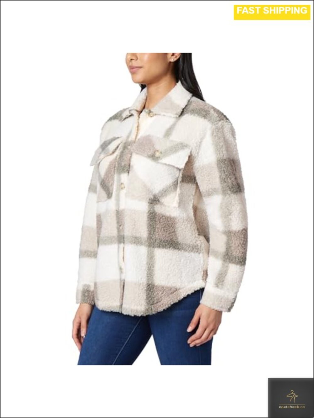 Fleece and Plaid Shacket Button Down Relaxed Fit Lightweight Warm